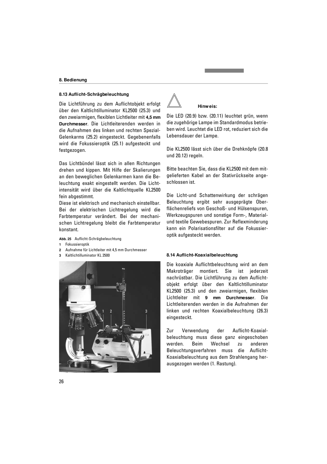 Leica FSC manuel dutilisation Bedienung Auflicht-Schrägbeleuchtung, Auflicht-Koaxialbeleuchtung 