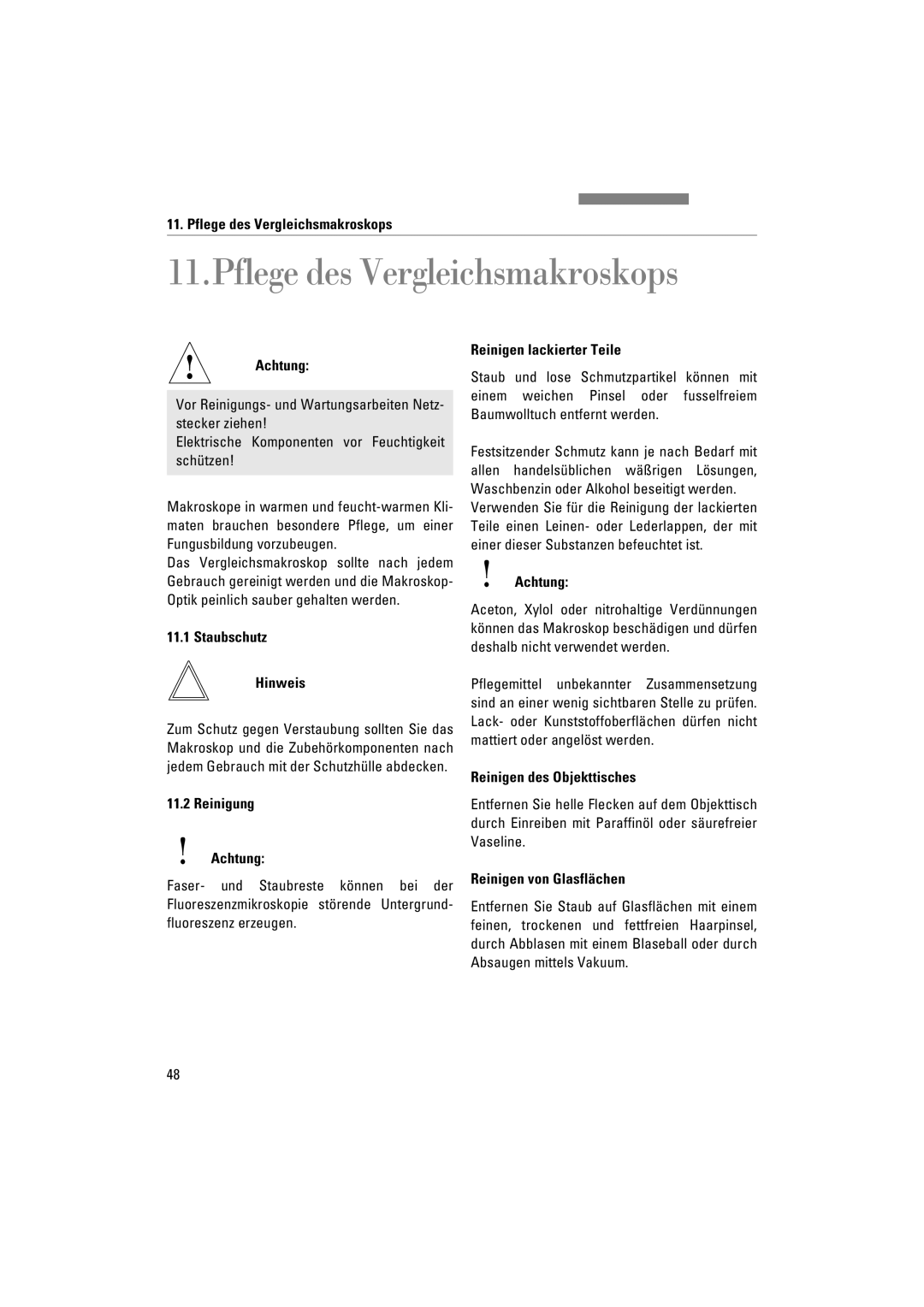 Leica FSC manuel dutilisation Pflege des Vergleichsmakroskops 