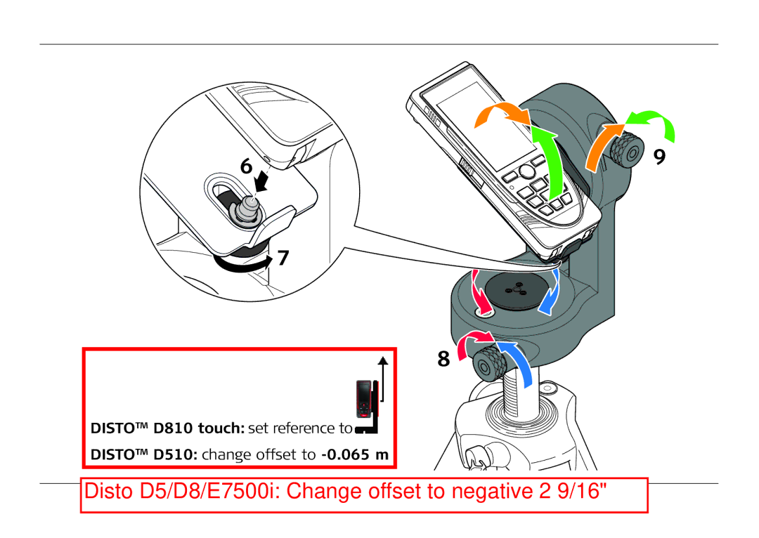 Leica FTA360 manual Disto D5/D8/E7500i Change offset to negative 2 9/16 