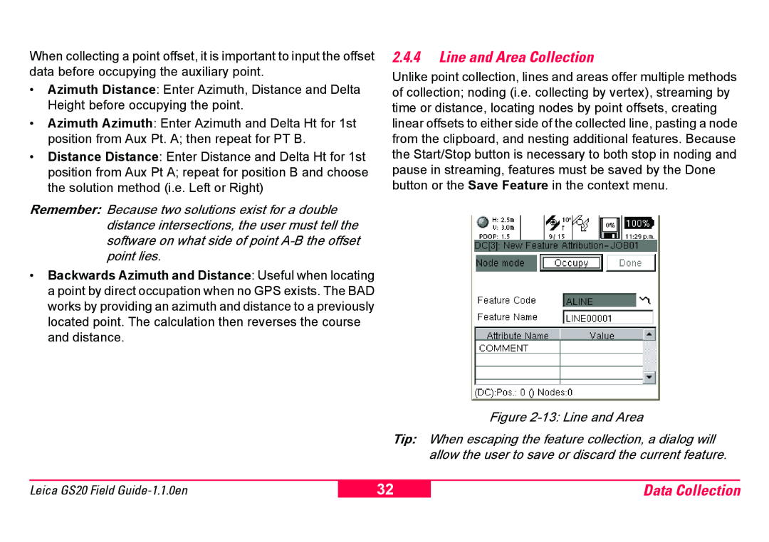 Leica GS20 manual 2.4.4Line and Area Collection, Data Collection, 13:Line and Area 