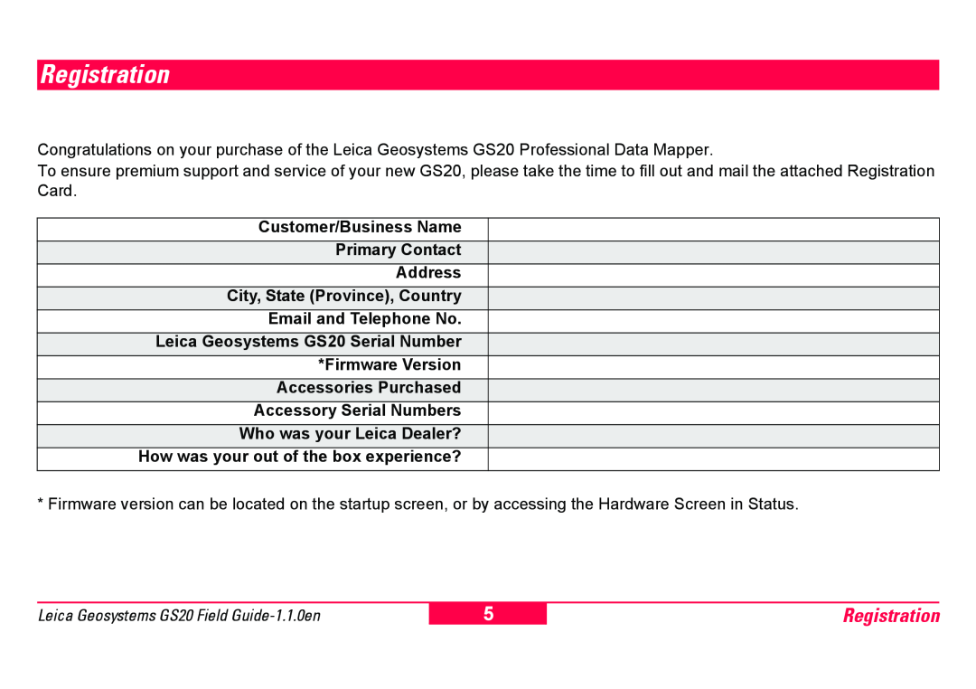 Leica GS20 manual Registration 