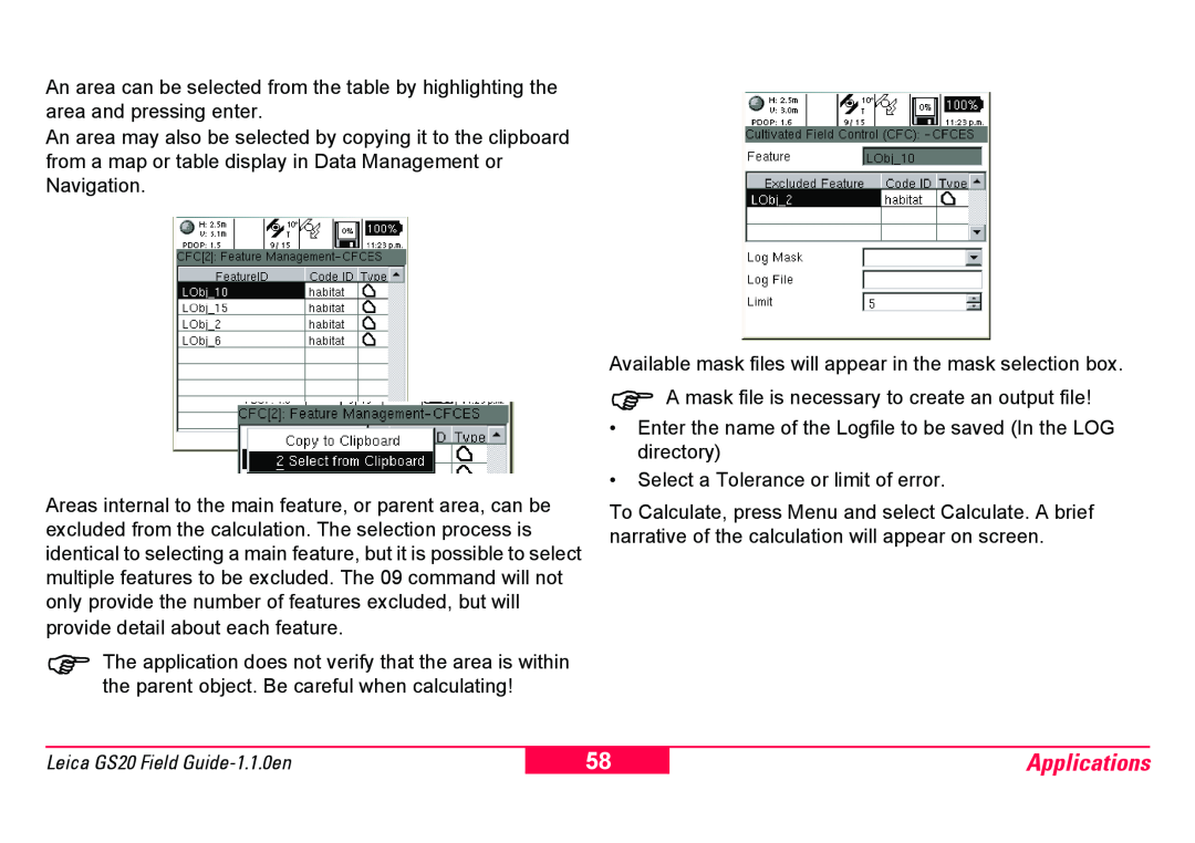 Leica GS20 manual Applications, Select a Tolerance or limit of error 