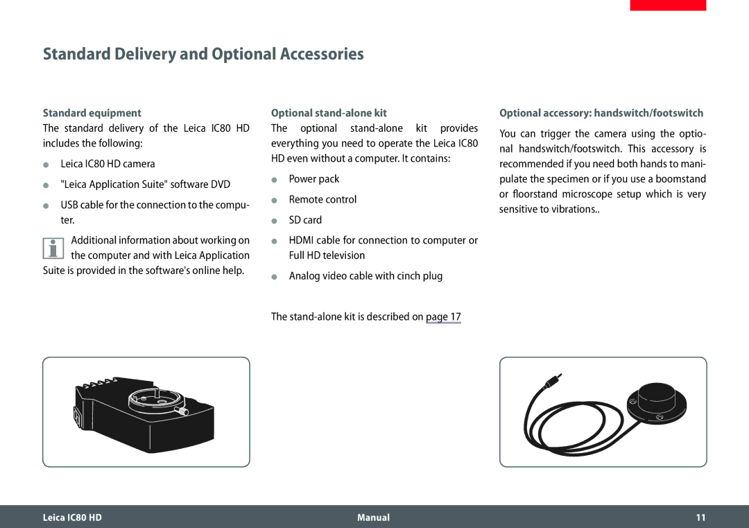 Leica IC80 HD Standard Delivery and Optional Accessories, Standard equipment, Optional stand-alone kit, ϘϘ Power pack 