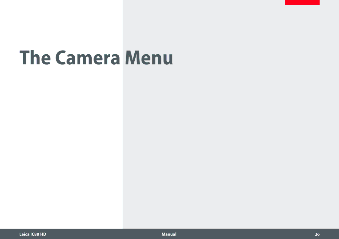 Leica IC80 HD manual Camera Menu 