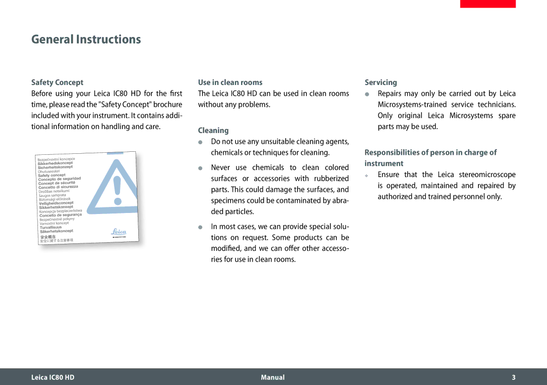 Leica IC80 HD manual General Instructions 