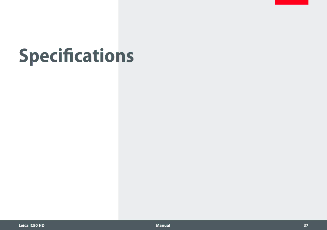 Leica IC80 HD manual Specifications 
