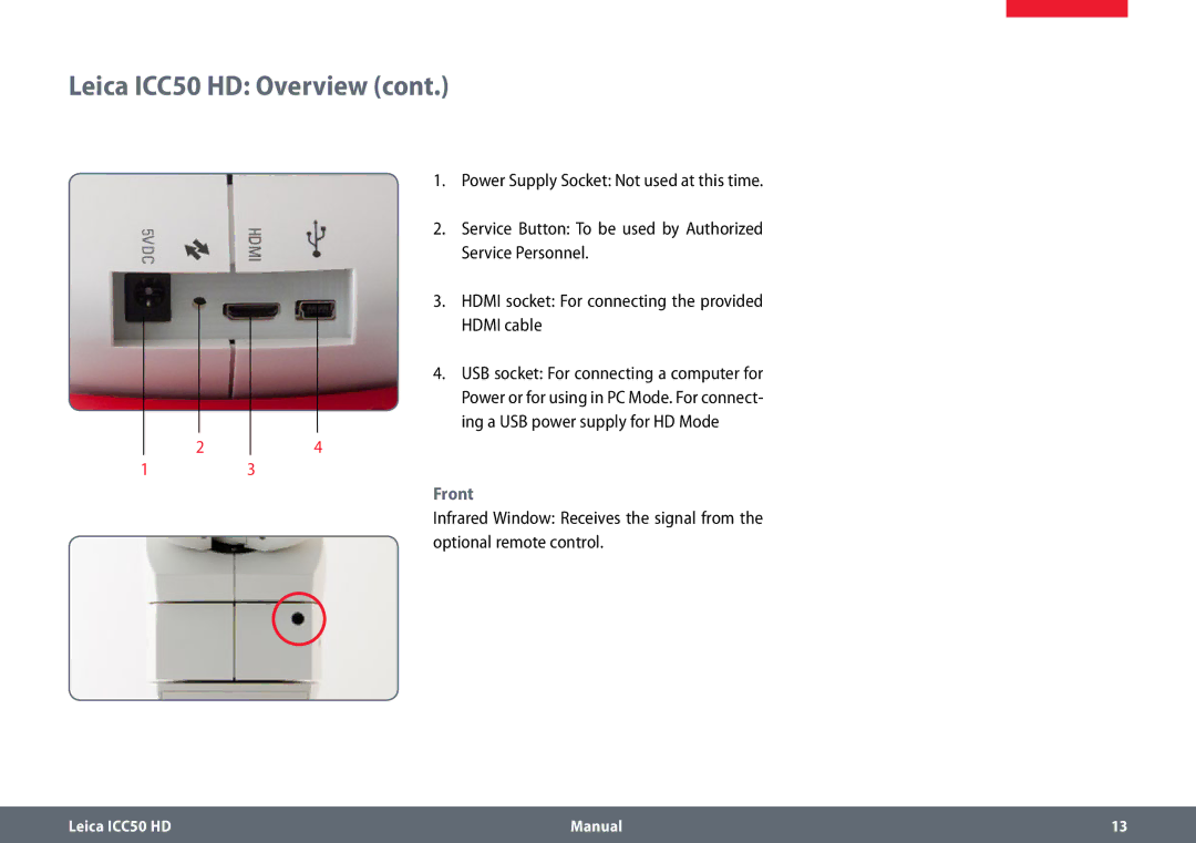 Leica ICC50 HD manual Front 