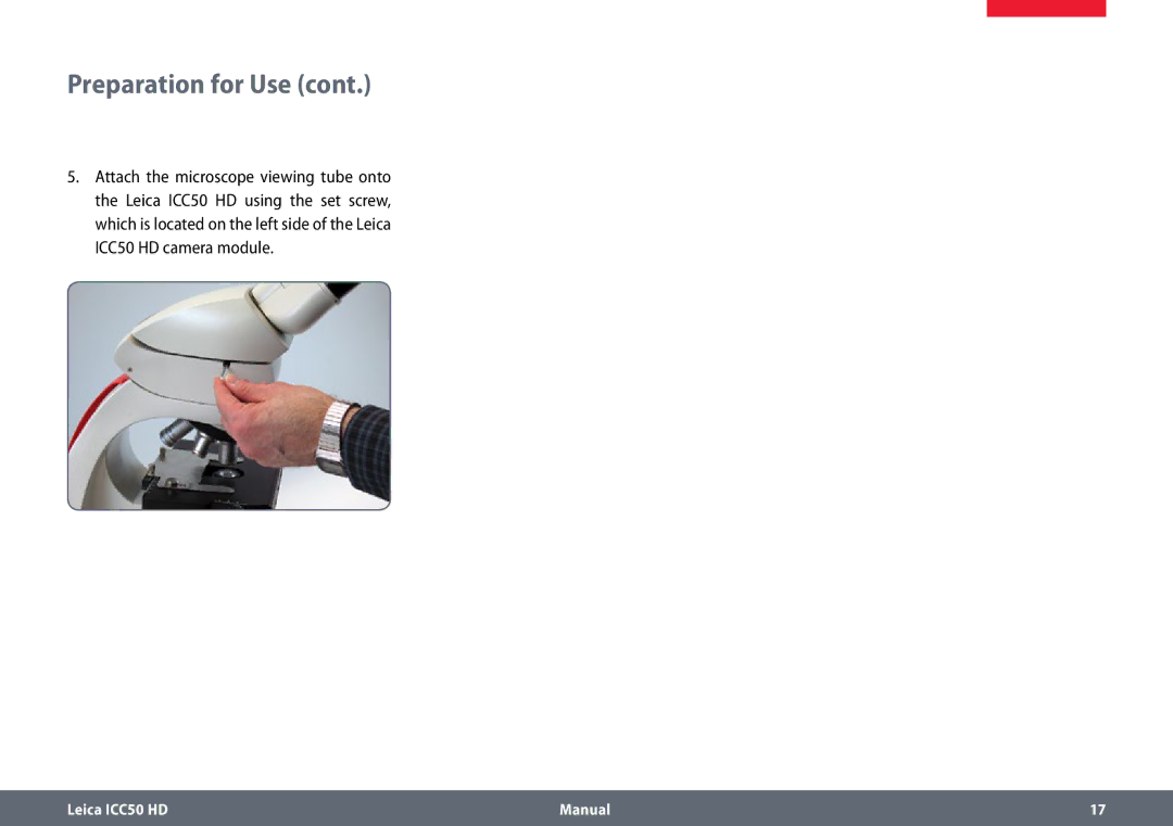 Leica ICC50 HD manual Preparation for Use 