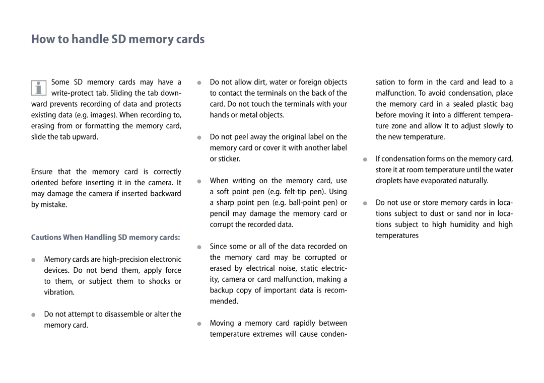 Leica ICC50 HD manual How to handle SD memory cards 