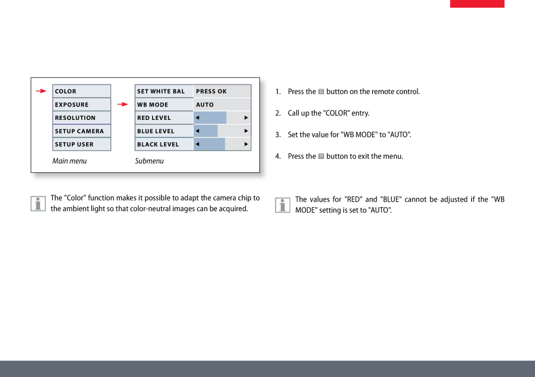 Leica ICC50 HD manual Color Automatic White Balance, Enabling automatic white balance 