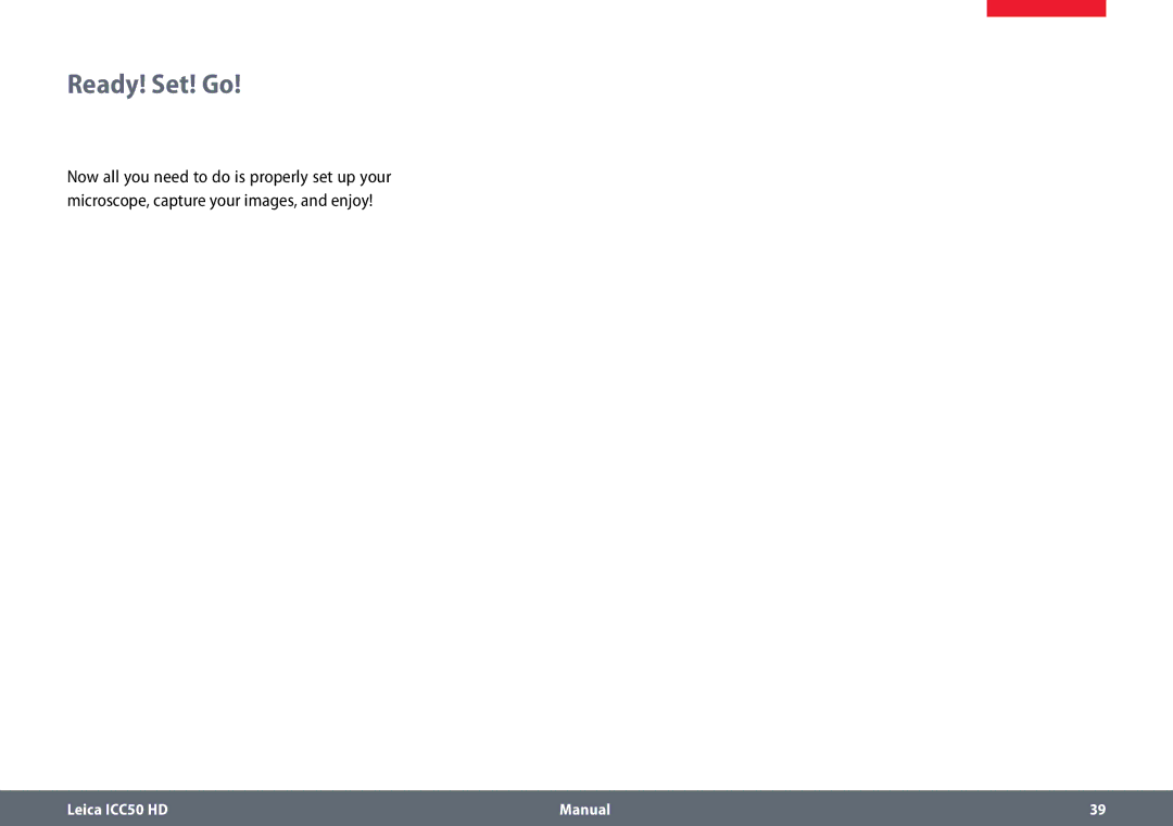 Leica ICC50 HD manual Ready! Set! Go 