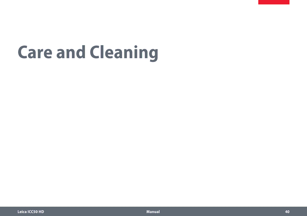 Leica ICC50 HD manual Care and Cleaning 
