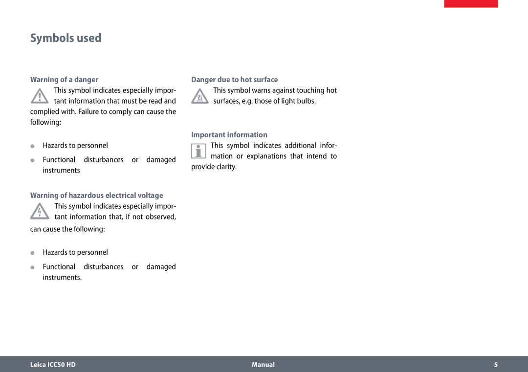 Leica ICC50 HD manual Symbols used, Important information, Provide clarity 