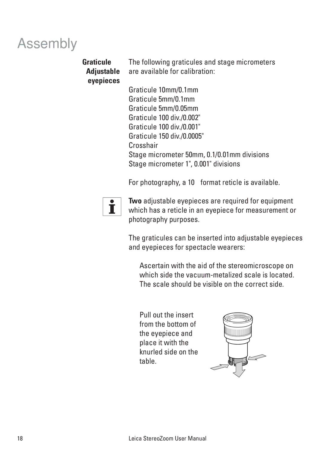 Leica S6 T, L2, S8 APO, MPS 30, S6 E, S6 D, MPS 60 user manual Eyepieces 