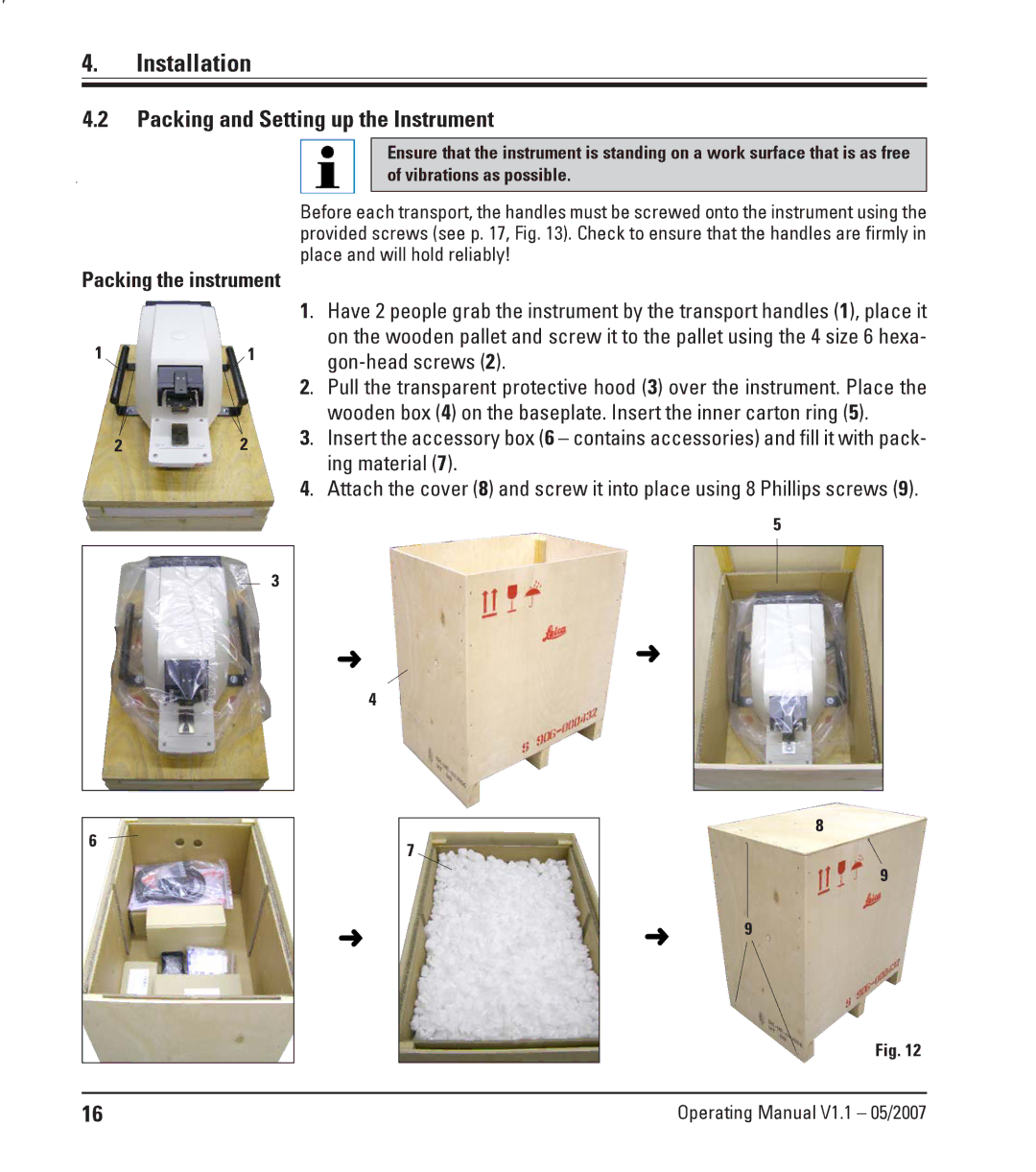 Leica Leica VT1200S manual Packing and Setting up the Instrument, Packing the instrument 