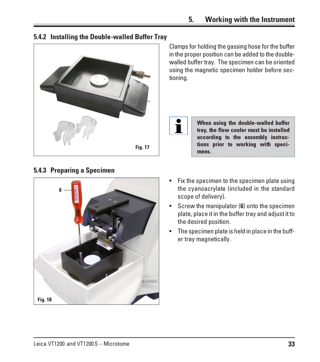 Leica Leica VT1200S manual Preparing a Specimen, Installing the Double-walled Buffer Tray 