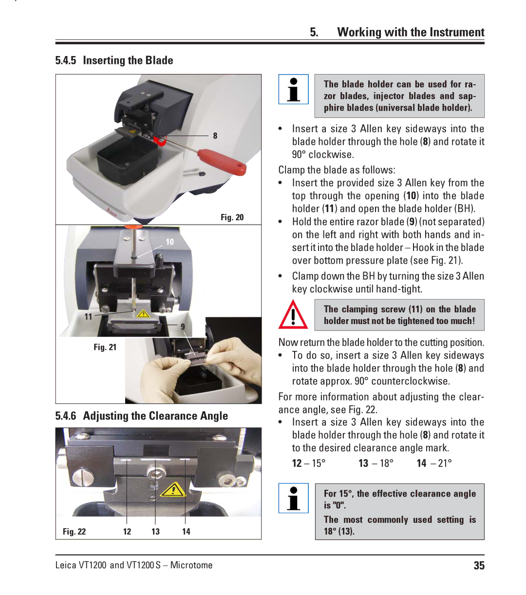 Leica Leica VT1200 Inserting the Blade Adjusting the Clearance Angle, Now return the blade holder to the cutting position 