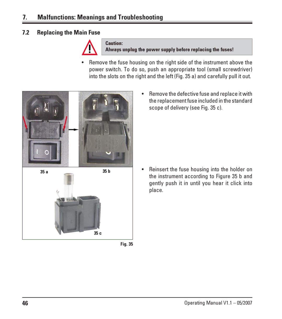 Leica Leica VT1200S manual Replacing the Main Fuse 