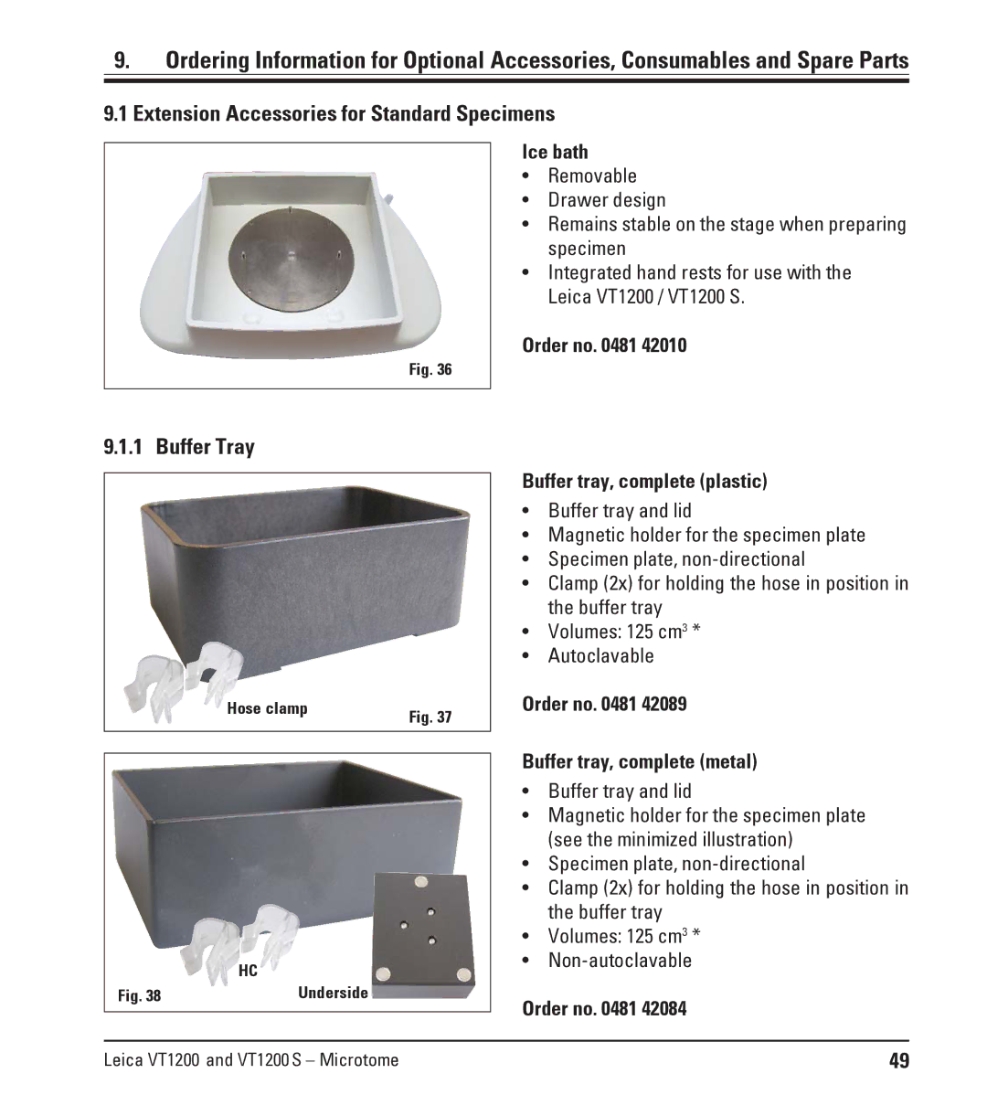 Leica Leica VT1200S manual Extension Accessories for Standard Specimens, Buffer Tray 