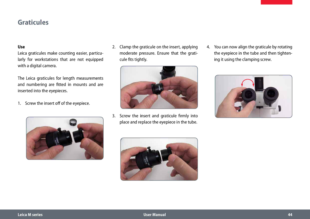 Leica M125 B, M165 C B user manual Graticules, Use 