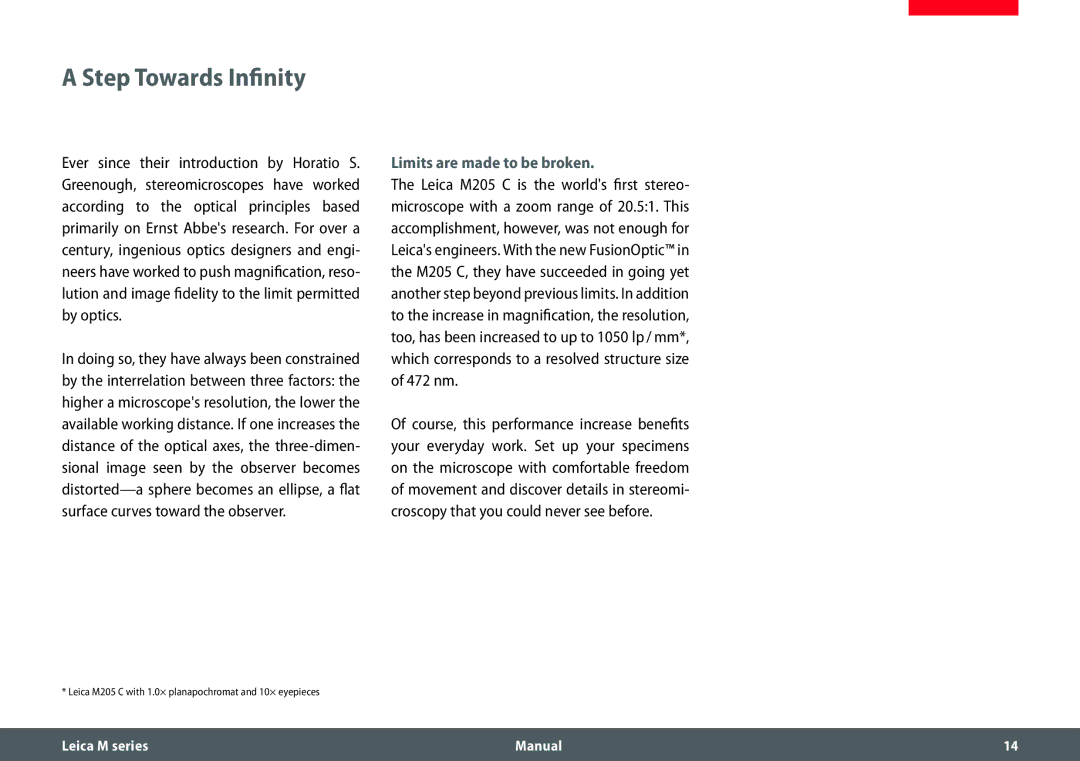 Leica M205 C, M205 A, M165 C manual Step Towards Infinity, Limits are made to be broken 