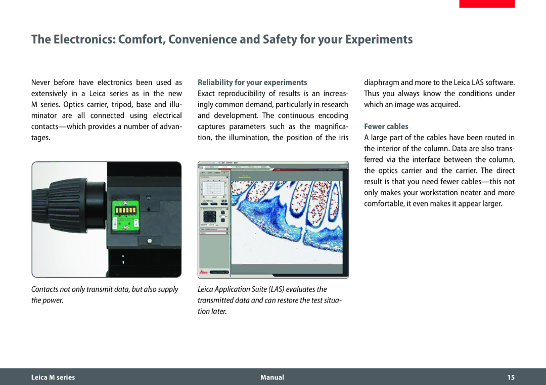 Leica M205 A, M165 C, M205 C manual Reliability for your experiments, Fewer cables 