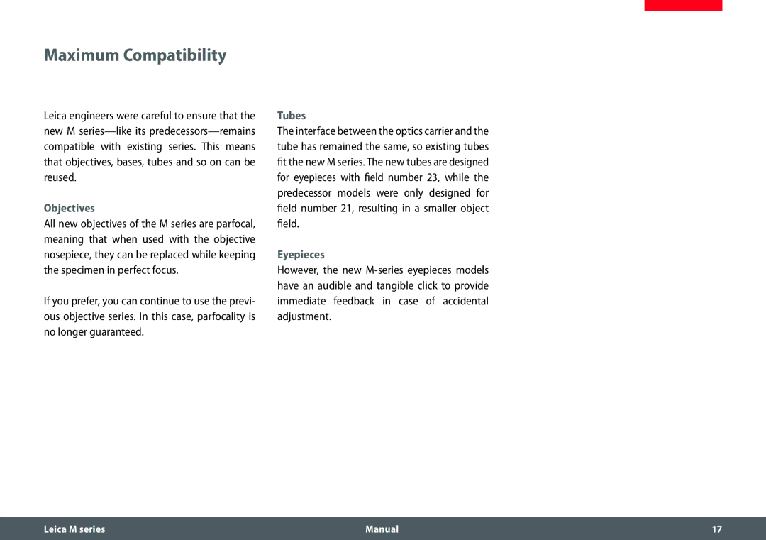 Leica M205 C, M205 A, M165 C manual Maximum Compatibility, Objectives, Tubes, Eyepieces 