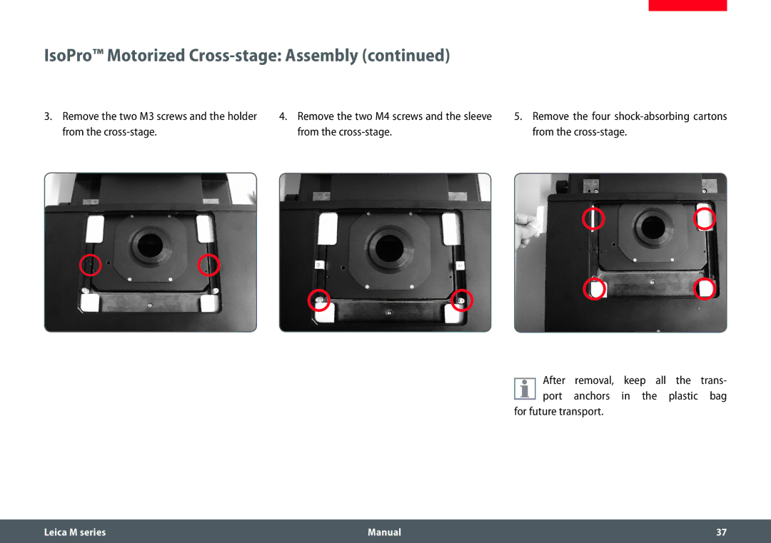 Leica M165 C, M205 A, M205 C manual IsoPro Motorized Cross-stage Assembly 