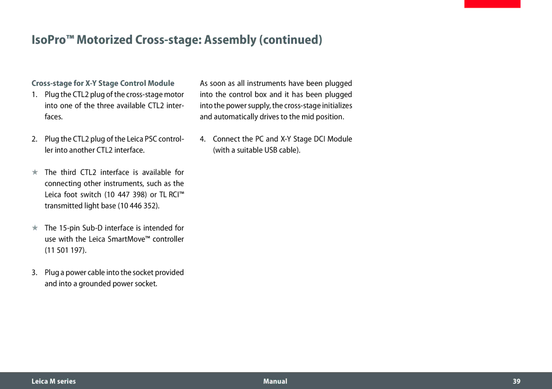 Leica M205 A, M165 C, M205 C manual Cross-stage for X-Y Stage Control Module 