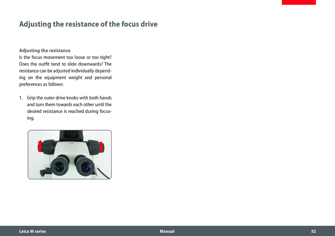 Leica M165 C, M205 A, M205 C manual Adjusting the resistance of the focus drive 