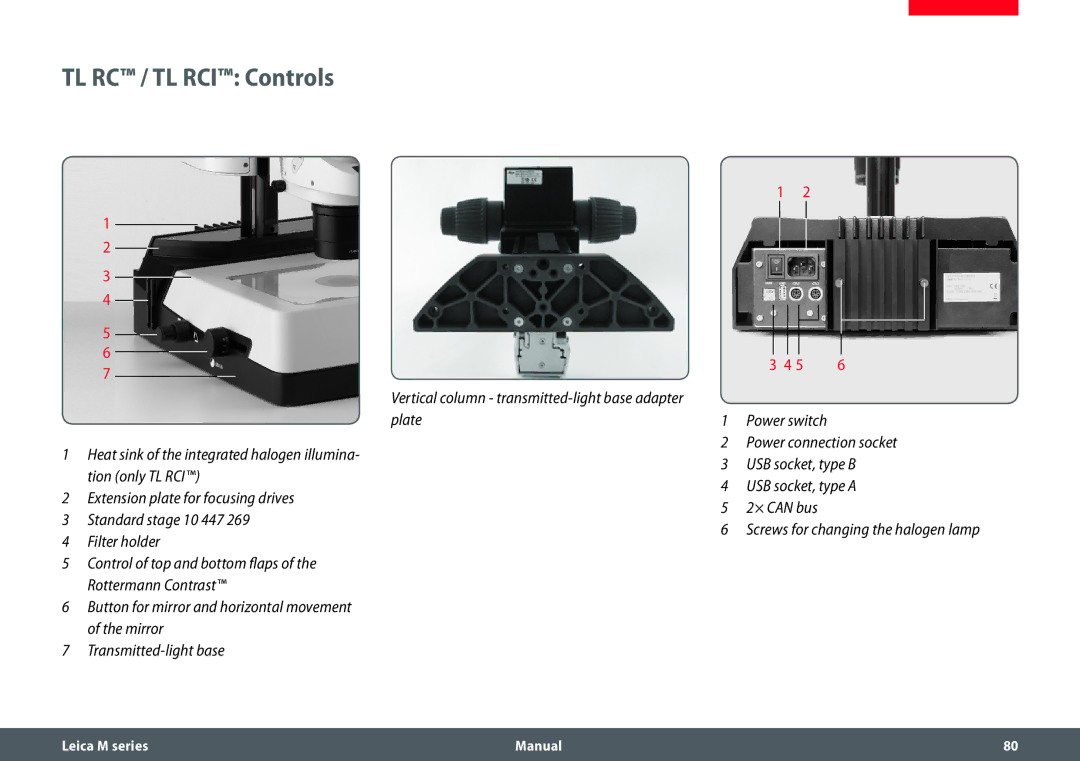 Leica M205 C, M205 A, M165 C manual TL RC / TL RCI Controls 