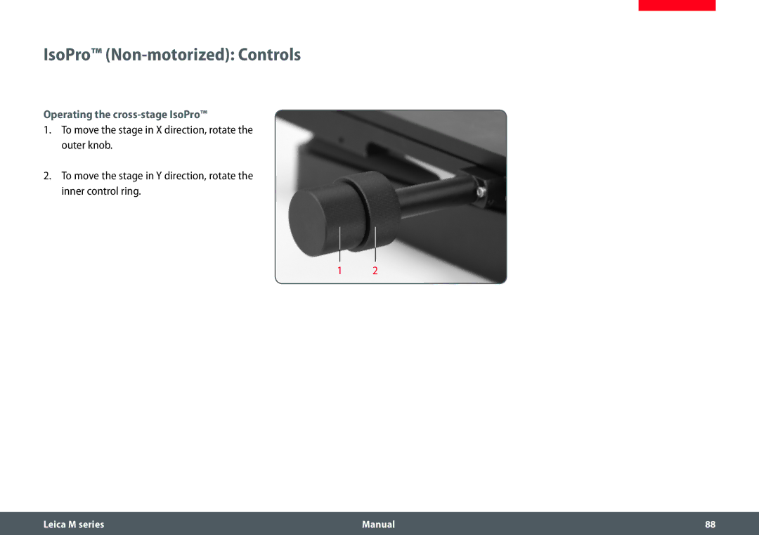 Leica M165 C, M205 A, M205 C manual IsoPro Non-motorized Controls, Operating the cross-stage IsoPro 