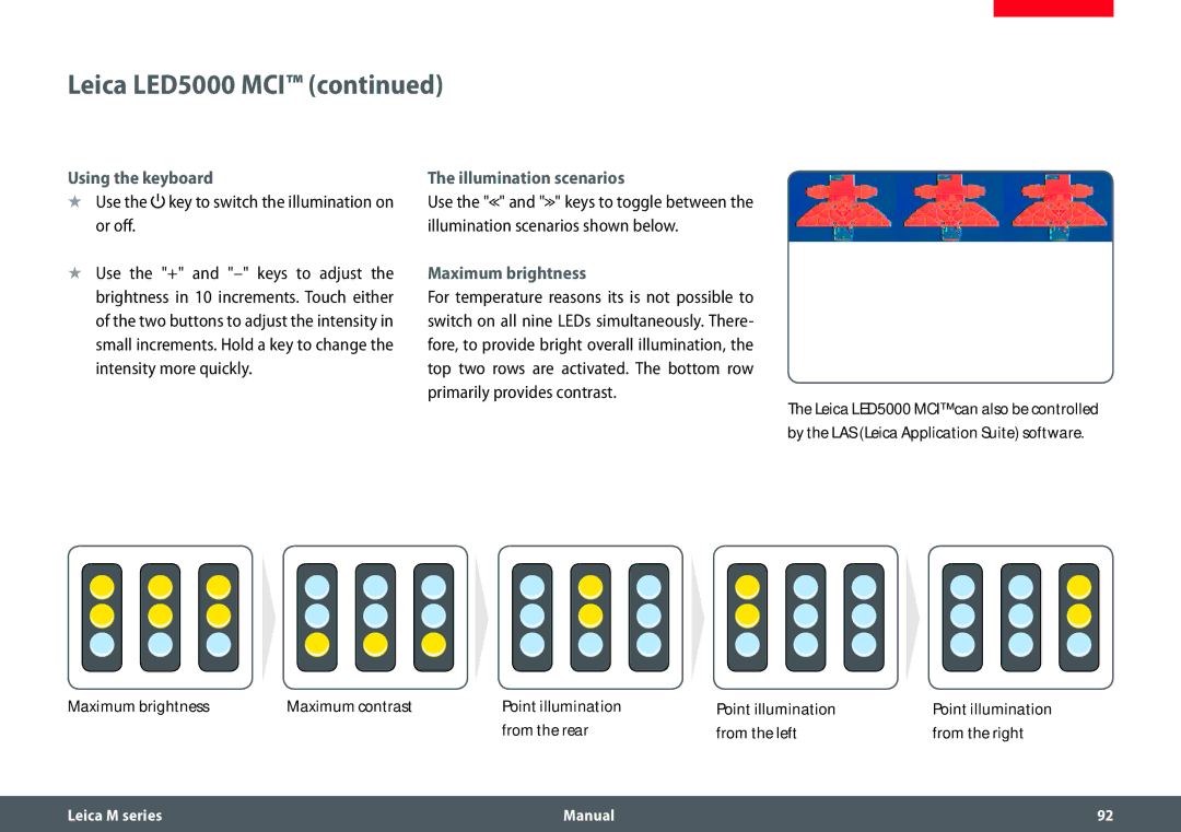 Leica M205 C, M205 A, M165 C Using the keyboard, Use the key to switch the illumination on or off, Illumination scenarios 