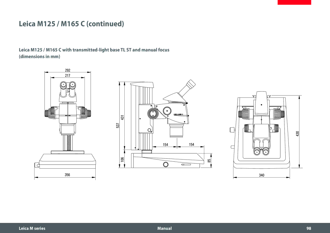 Leica M205 C, M205 A, M165 C manual 292 217 431 537 154 106 356 430 340 