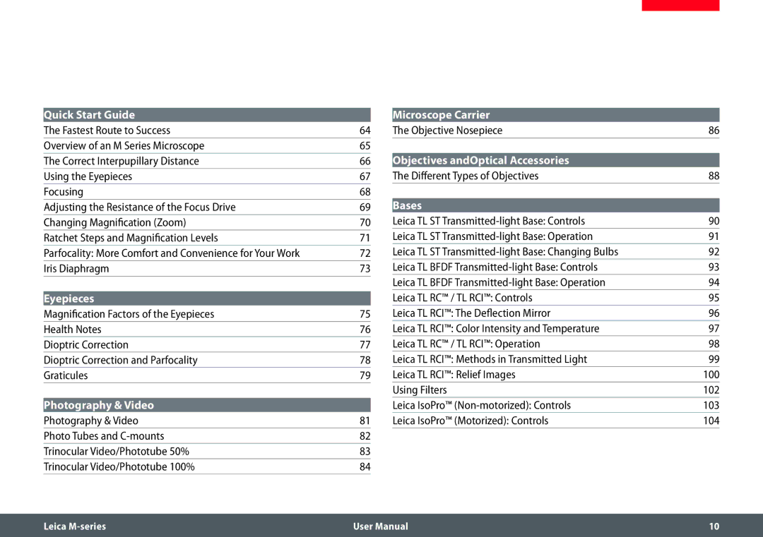 Leica M205 FA user manual Iris Diaphragm, Objective Nosepiece, Different Types of Objectives 