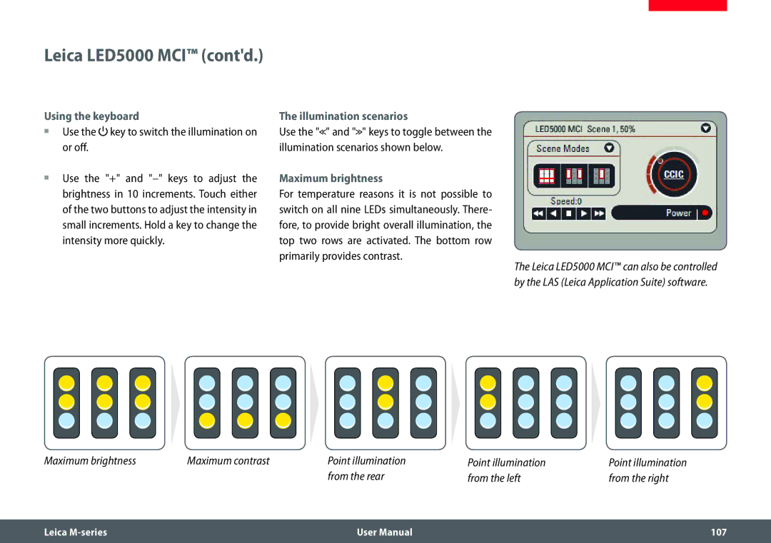 Leica M205 FA user manual Leica LED5000 MCI contd, Using the keyboard, Ρρ Use the key to switch the illumination on or off 