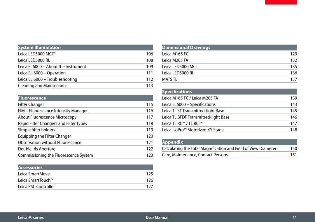 Leica M205 FA user manual 137, 150, Care, Maintenance, Contact Persons 151 