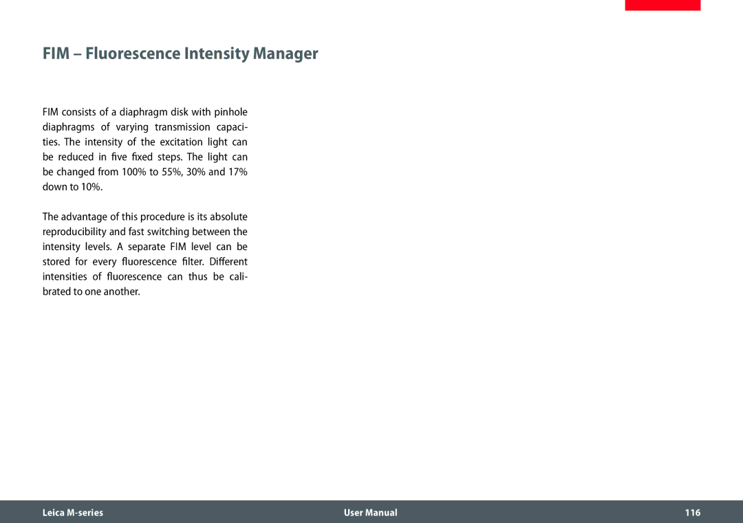 Leica M205 FA user manual FIM Fluorescence Intensity Manager 