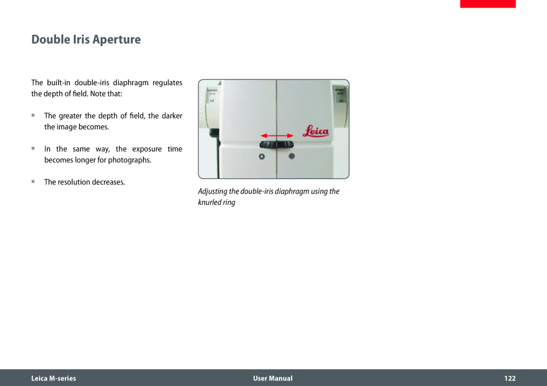 Leica M205 FA user manual Double Iris Aperture 