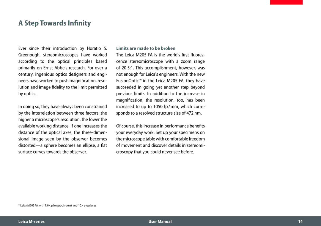 Leica M205 FA user manual Step Towards Infinity, Limits are made to be broken 