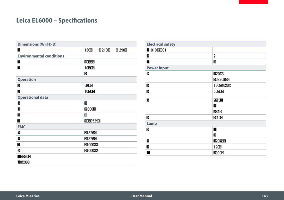 Leica M205 FA user manual Leica EL6000 Specifications 