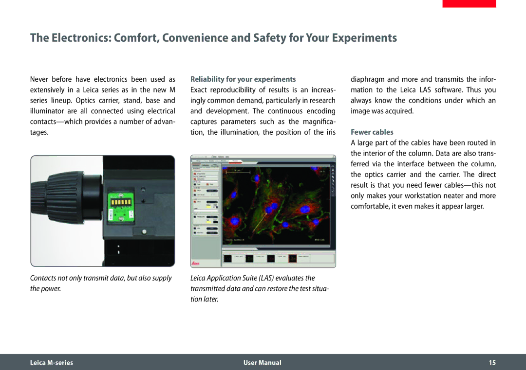 Leica M205 FA user manual Reliability for your experiments, Fewer cables 