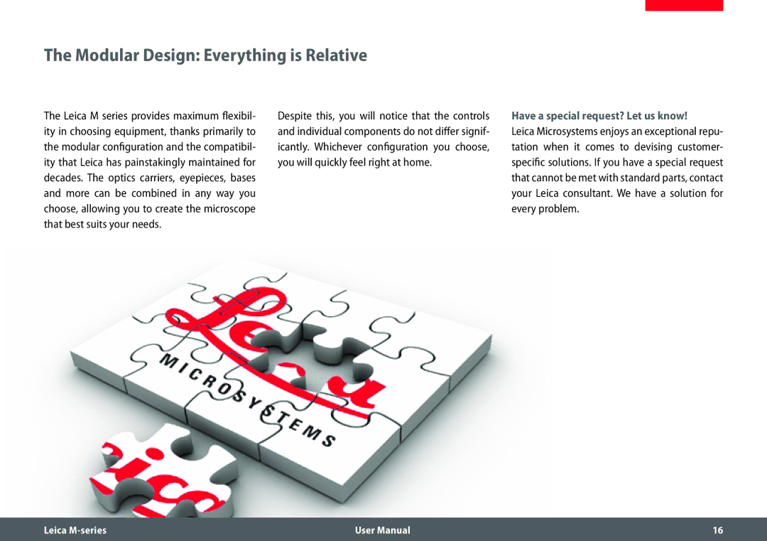 Leica M205 FA user manual Modular Design Everything is Relative, Have a special request? Let us know 