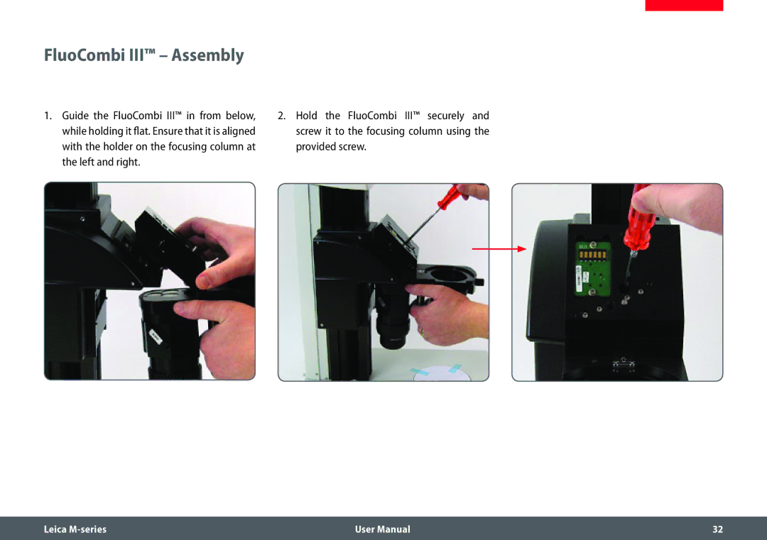 Leica M205 FA user manual FluoCombi III Assembly 