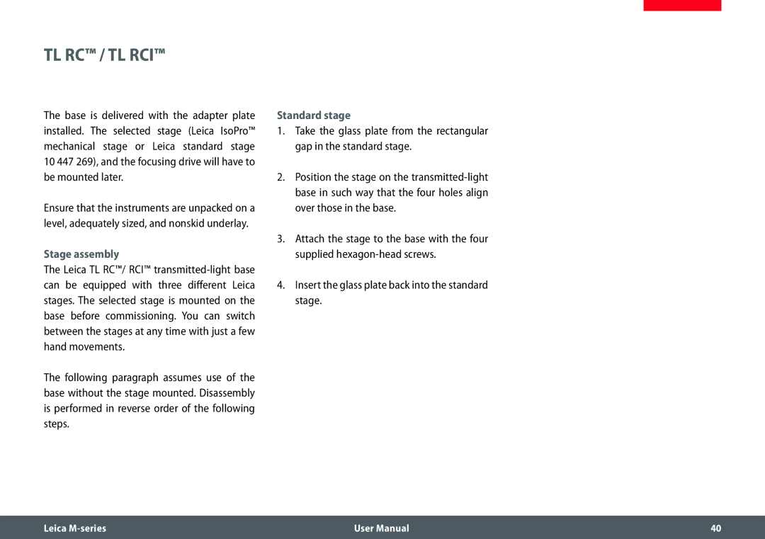 Leica M205 FA user manual Tl Rc / Tl Rci 