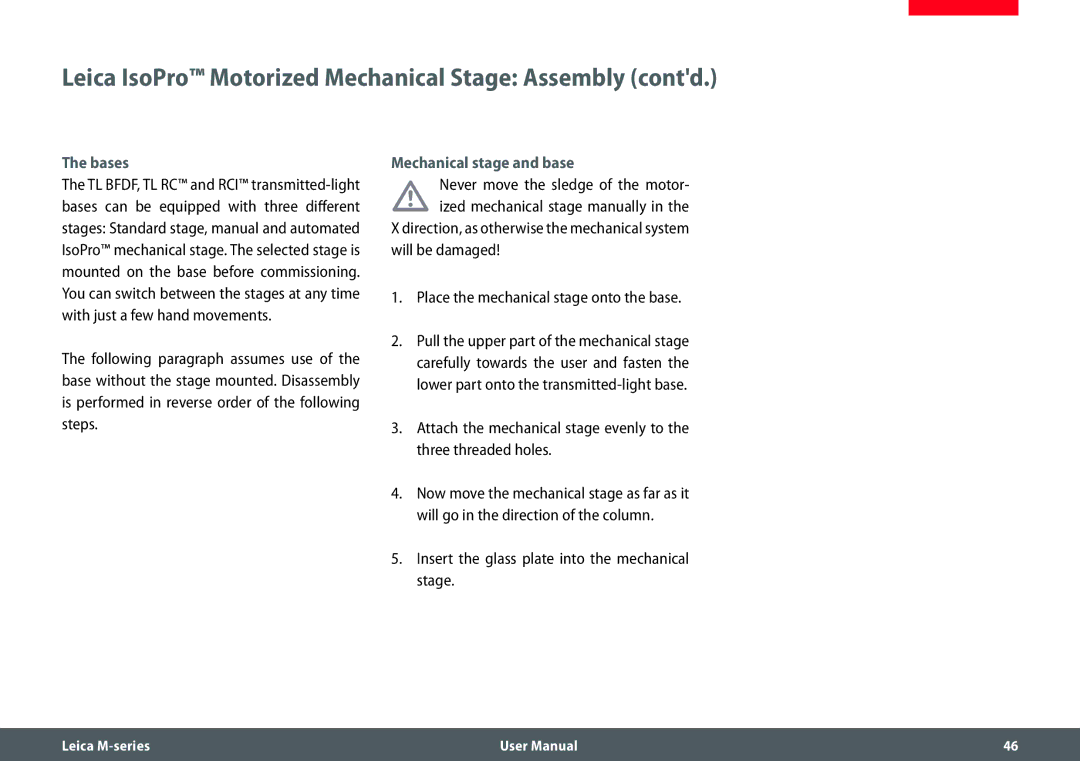 Leica M205 FA user manual Bases, Mechanical stage and base 