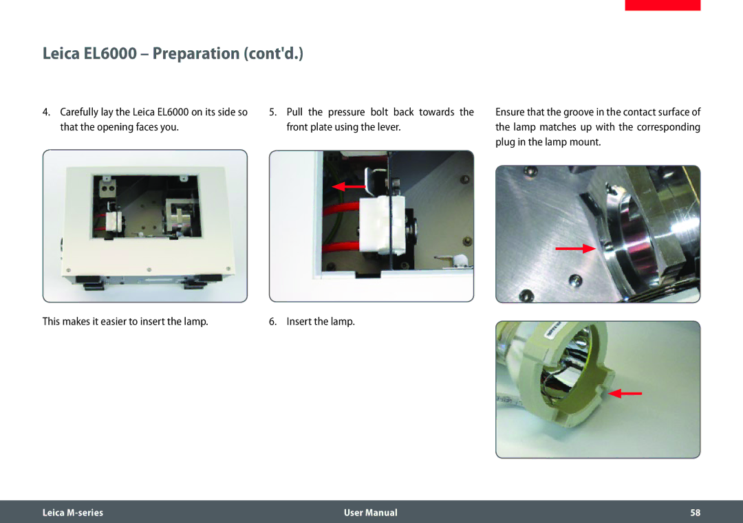 Leica M205 FA user manual Leica EL6000 Preparation contd 