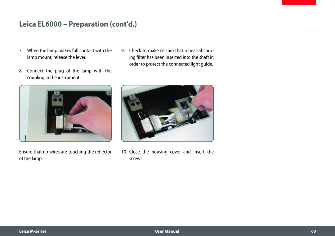 Leica M205 FA user manual Leica EL6000 Preparation contd 