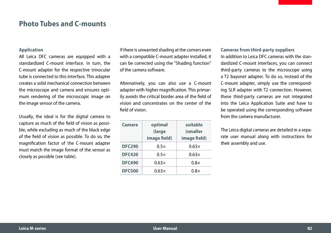 Leica M205 FA user manual Photo Tubes and C-mounts 