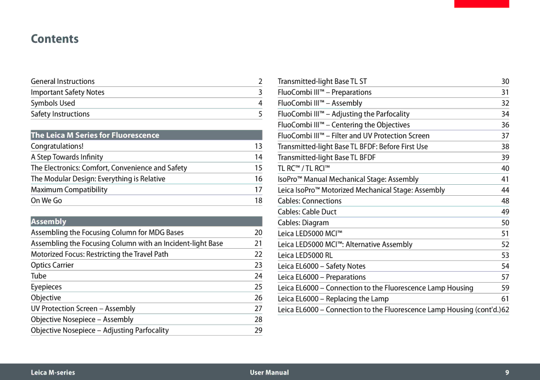 Leica M205 FA user manual Contents 